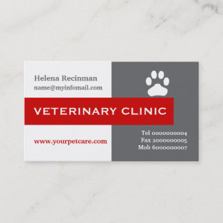 Carte De Visite Vet/Vétérinaire Clinique, rouge patte attirant l'o