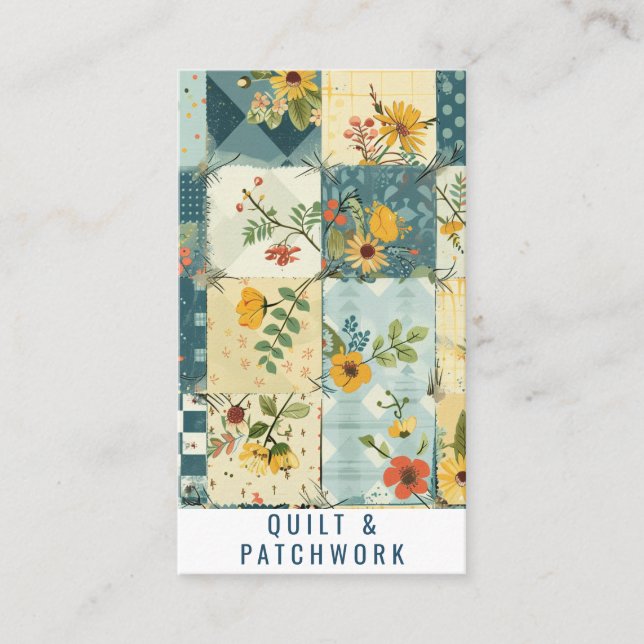 Carte De Visite Vêtement fait main en patchwork bleu jaune  (Devant)