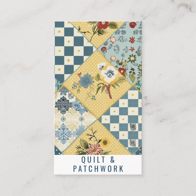 Carte De Visite Vêtement fait main en patchwork bleu jaune  (Devant)
