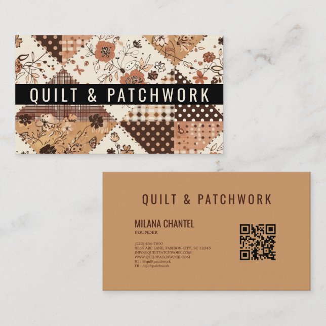 Carte De Visite Vêtement fait main en patchwork de quilt marron (Devant / Derrière)