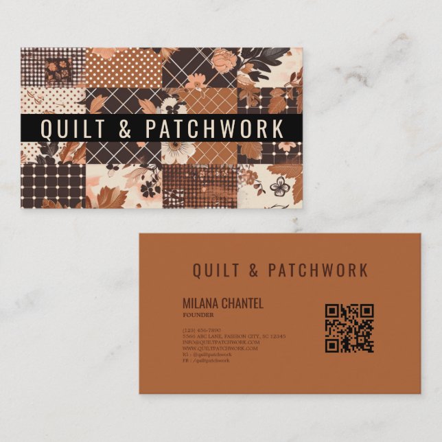 Carte De Visite Vêtement fait main en patchwork de quilt marron (Devant / Derrière)