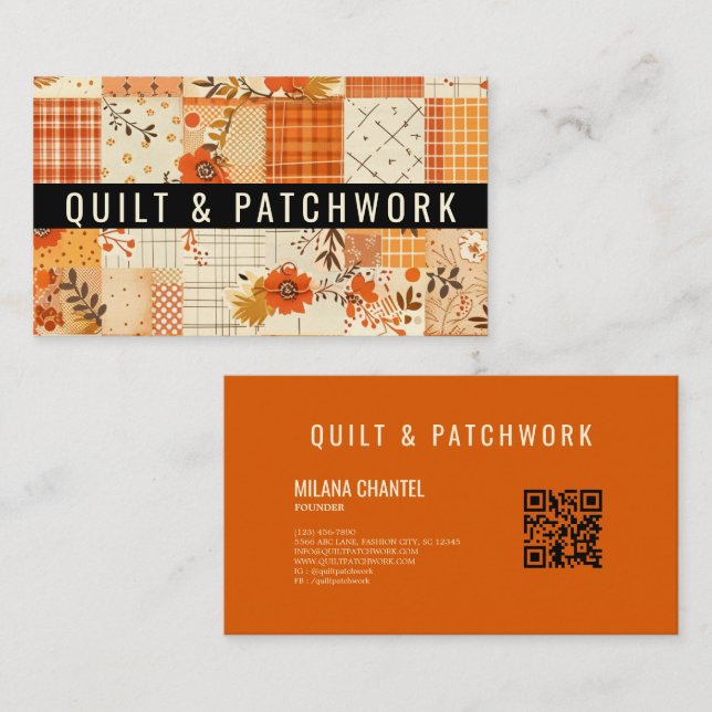 Carte De Visite Vêtement fait main en patchwork de quilt orange  (Devant / Derrière)