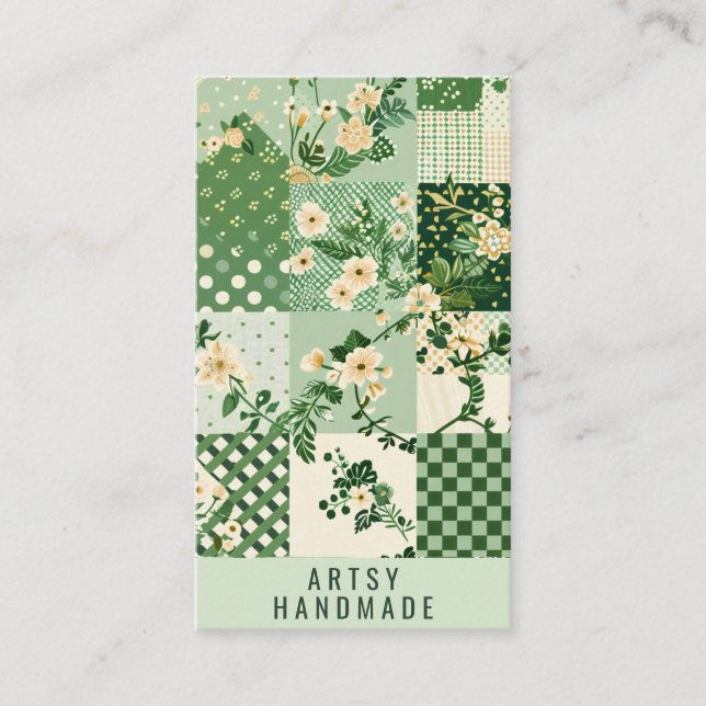 Carte De Visite Vêtement fait main en patchwork de quilt vert (Devant)