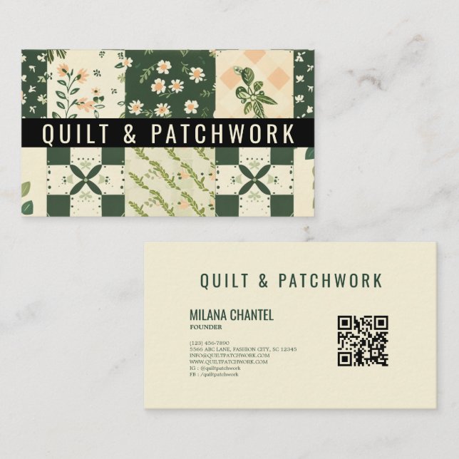 Carte De Visite Vêtement fait main en patchwork de quilt vert (Devant / Derrière)
