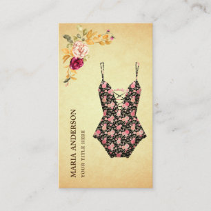 Carte De Visite Vêtements de bain en maillot de bain Retro Floral