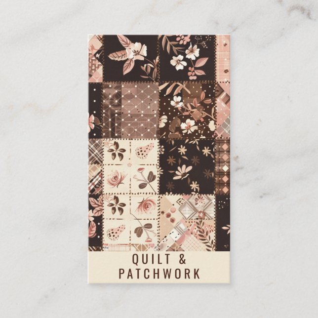 Carte De Visite Vêtements faits main en patchwork marron rose (Devant)