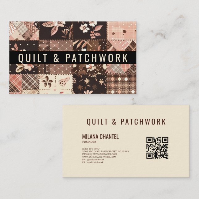 Carte De Visite Vêtements faits main en patchwork marron rose (Devant / Derrière)