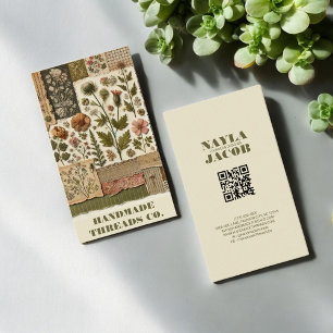 Carte De Visite Vêtements faits main en patchwork vert rose et qui