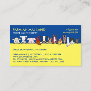 Carte De Visite Vétérinaire de rendez-vous d'animal de ferme jaune