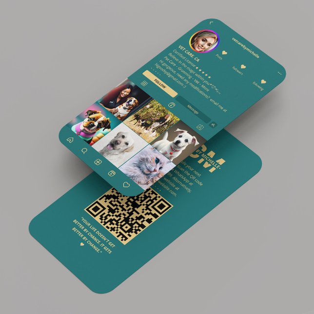 Carte De Visite Vétérinaire de soins pour animaux Vétérinaire Inst (Veterinary Pet Care Veterinarian Instagram Teal)