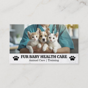 Carte De Visite Vétérinaire tenant deux chiots et un chaton