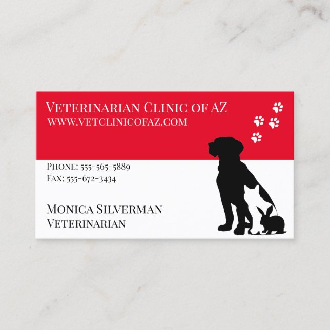 Carte De Visite Vétérinaire Vet Paw Noir Gris Bloc Animaux de comp (Devant)