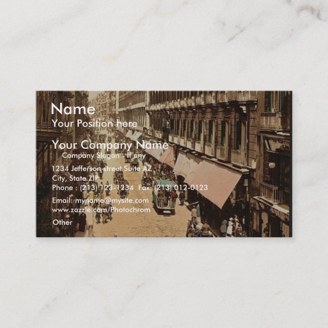 Carte De Visite Via Roma, Naples, Italie Photochrom classique (Devant)