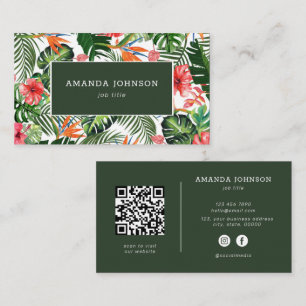 Carte De Visite Vibe Tropicale QR Code Social Media Icons Élégant