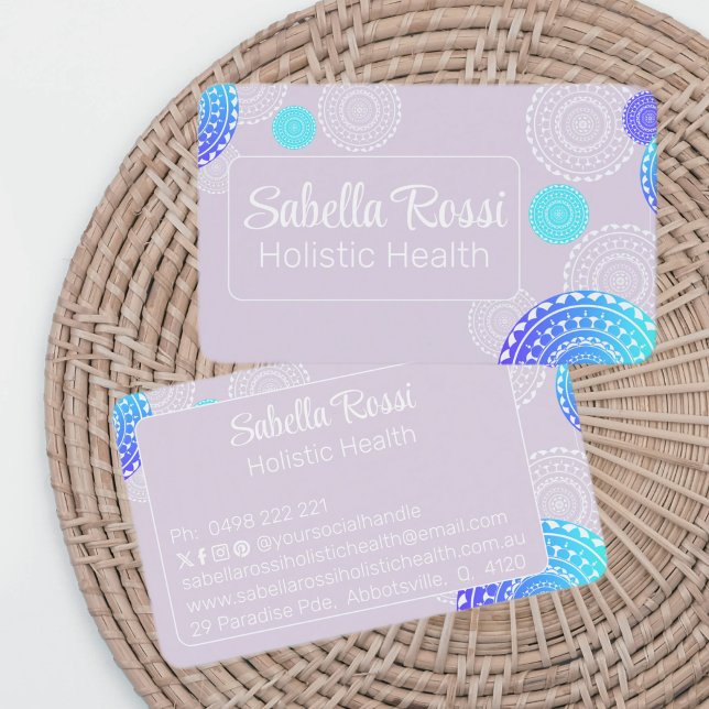 Carte De Visite Vibrant Aqua Blue Random Mandala sur rose (Créateur téléchargé)