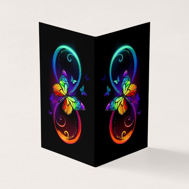 Carte De Visite Vibrant infinity with rainbow butterfly on black (Extérieur)