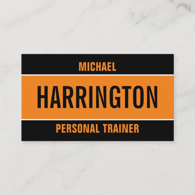 Carte De Visite Vibrant moderne Orange et Black Personal Trainer B (Devant)