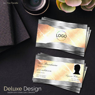 Carte De Visite Vibrant pinceau d'ivoire avec bordure en argent Lo