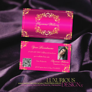 Carte De Visite Vibrant rose or Ornate avec photo et QR Code