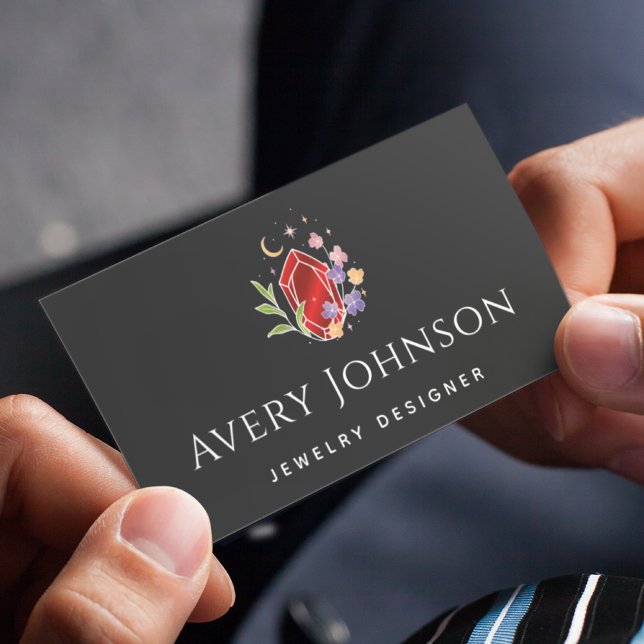 Carte De Visite Vibrant rouge cristal bijoux concepteur Fleurs Lun (Créateur téléchargé)