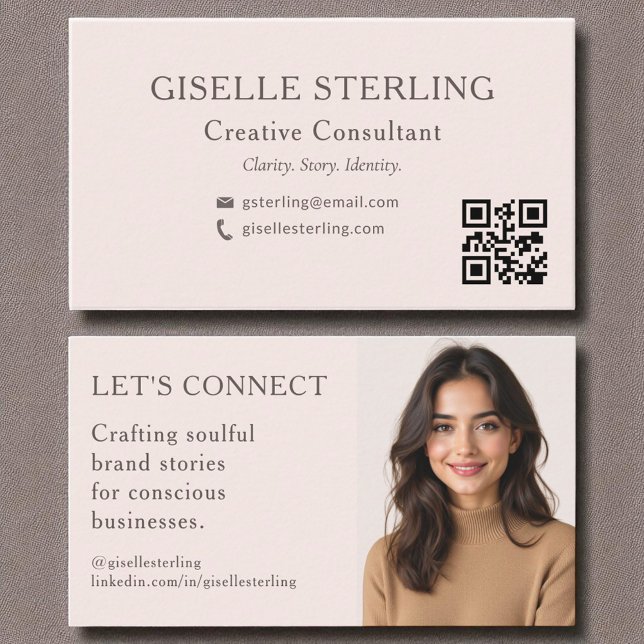 Carte De Visite Vide rose QR Code minimum photo professionnelle (Créateur téléchargé)