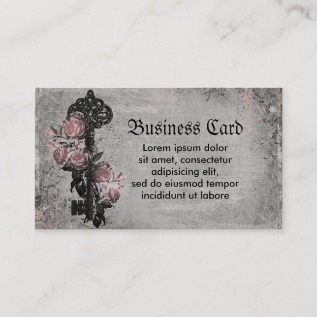 Carte De Visite Vieille clé et roses (Devant)