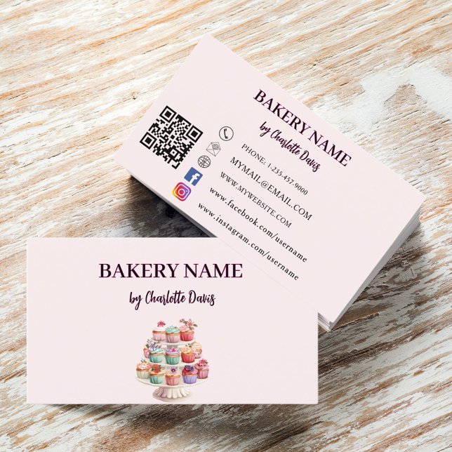Carte De Visite Viennoiserie pâtisserie rose pâtisserie cupcakes b (Créateur téléchargé)