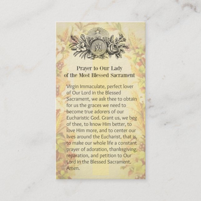 Carte De Visite Vierge catholique Marie Prière du sacrement (Devant)