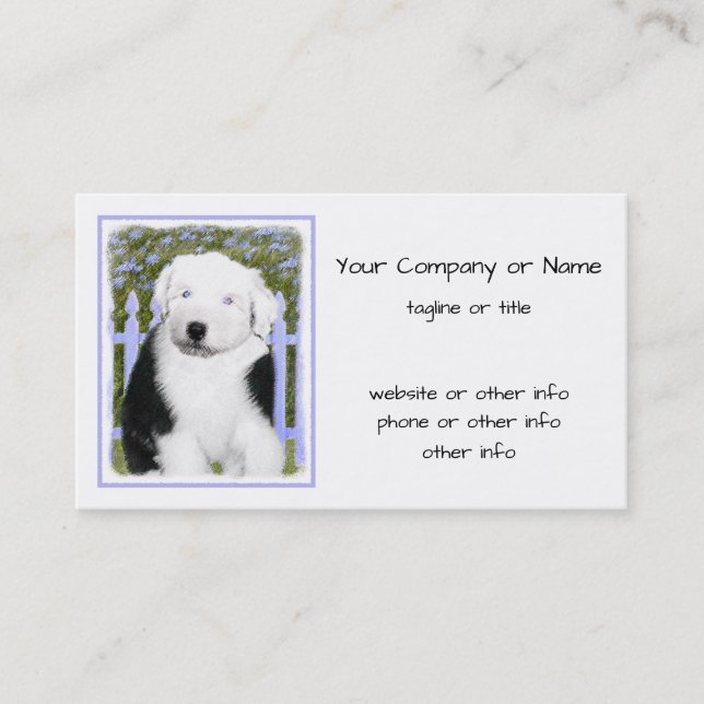 Carte De Visite Vieux anglais Sheepdog Puppy Peinture - Chien Art (Devant)