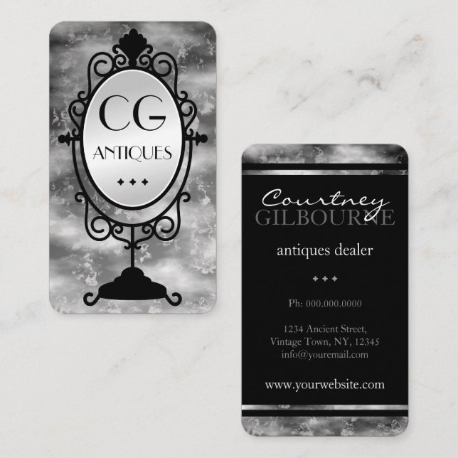 Carte De Visite Vieux Miroir Vintage Antiquités Concessionnaire Ca (Devant / Derrière)