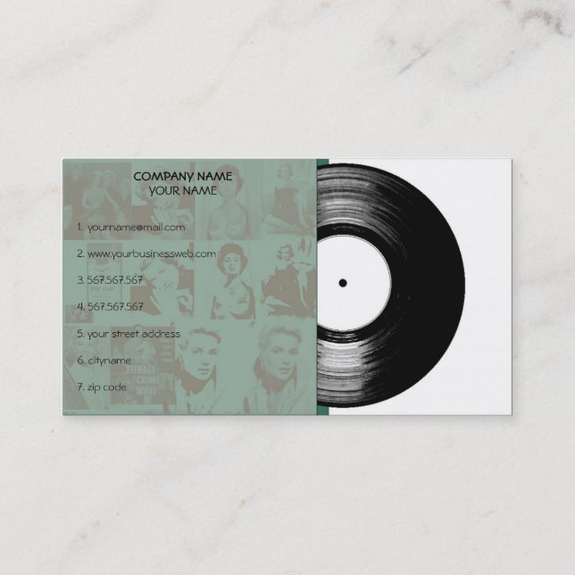 Carte De Visite Vieux vinyle vintage de musique (Dos)