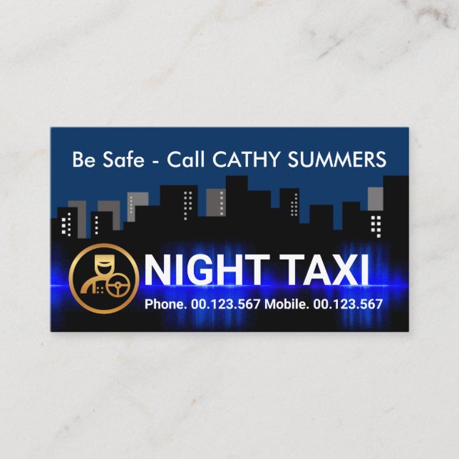 Carte De Visite Ville de nuit Silhouette Taxi Chauffeur (Devant)