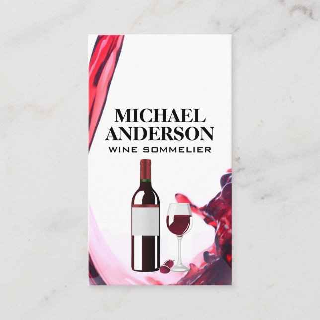 Carte De Visite Vin | Bouteille de vin et verre (Devant)