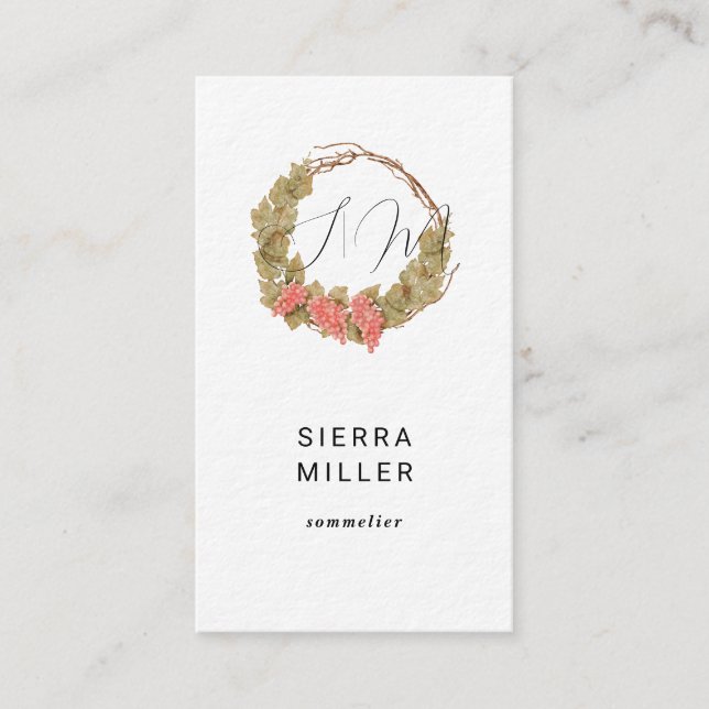 Carte De Visite Vin monogramme de courge de raisin d'aquarelle (Devant)