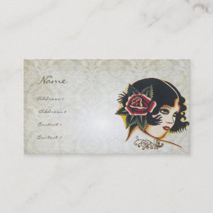 Carte De Visite Vinatge Girl Damask Rose Boutique Mode