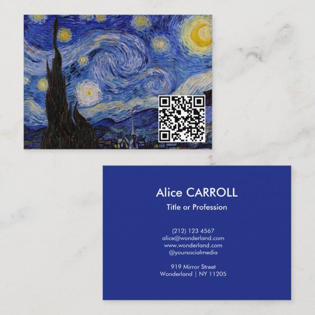 Carte De Visite Vincent Van Gogh - La nuit étoilée - Code QR (Devant / Derrière)
