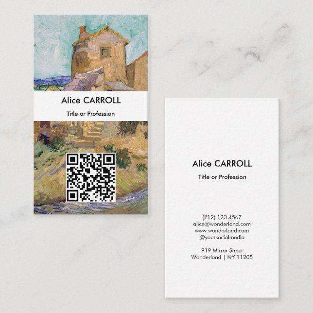 Carte De Visite Vincent van Gogh - Le Vieux Moulin - Code QR (Devant / Derrière)