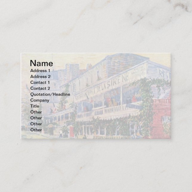 Carte De Visite Vincent Van Gogh - Restaurant De La Sirène (Devant)