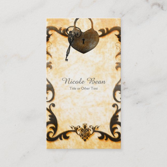 Carte de visite vintage antique Heart Lock & Key (Devant)