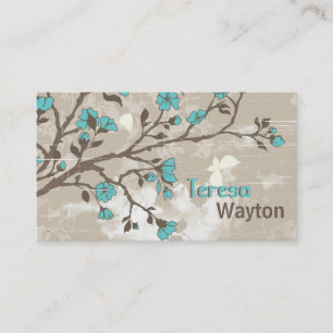 Carte De Visite Vintage aqua fleurs grunge floral taupe