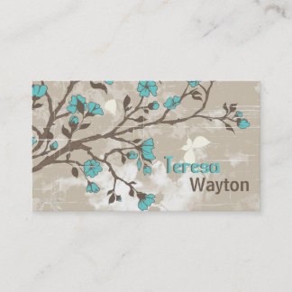 Carte De Visite Vintage aqua fleurs grunge floral taupe