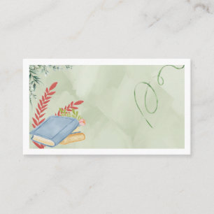 Carte de visite vintage aquarelle livres vert saug