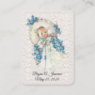 Carte De Visite Vintage Bébé Garçon Baptême Christening Fleur Lace
