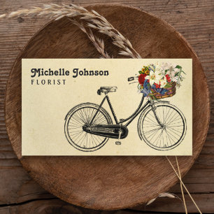 Carte De Visite Vintage Bicyclette Française Fleurs Mignonnes Fl