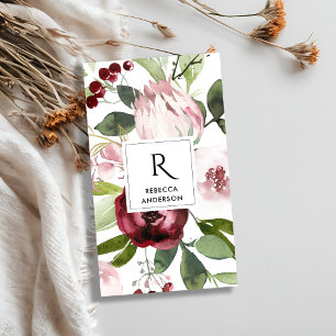 CARTE DE VISITE VINTAGE BLANC BLEU ROSE BURGUNDY PROA FLORAL