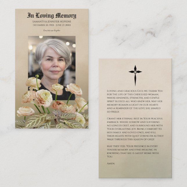 Carte De Visite Vintage Botanical Tribute Prayer Card (Devant / Derrière)