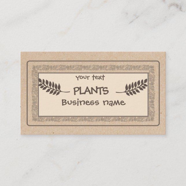 Carte De Visite Vintage branche plante Kraft rustique (Devant)