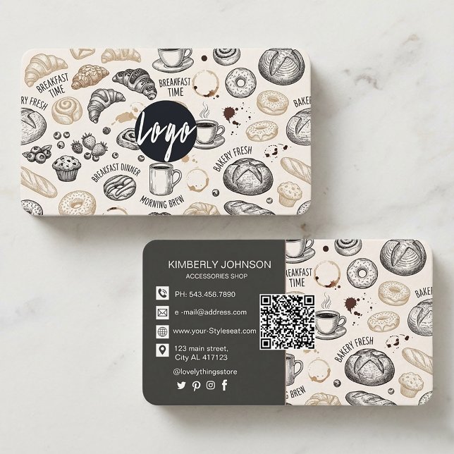 Carte De Visite Vintage Breakfast Bakery Seamless Pattern (#bakerybranding #bakerybusiness #bakerydesign #cafebranding #cafedesign
#businesscarddesign )