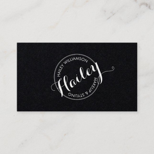 Carte De Visite Vintage Cercle Timbre Logo Artiste maquillage Noir (Devant)