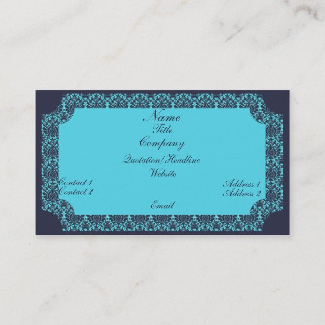 Carte de visite vintage Damask, bleu (Devant)
